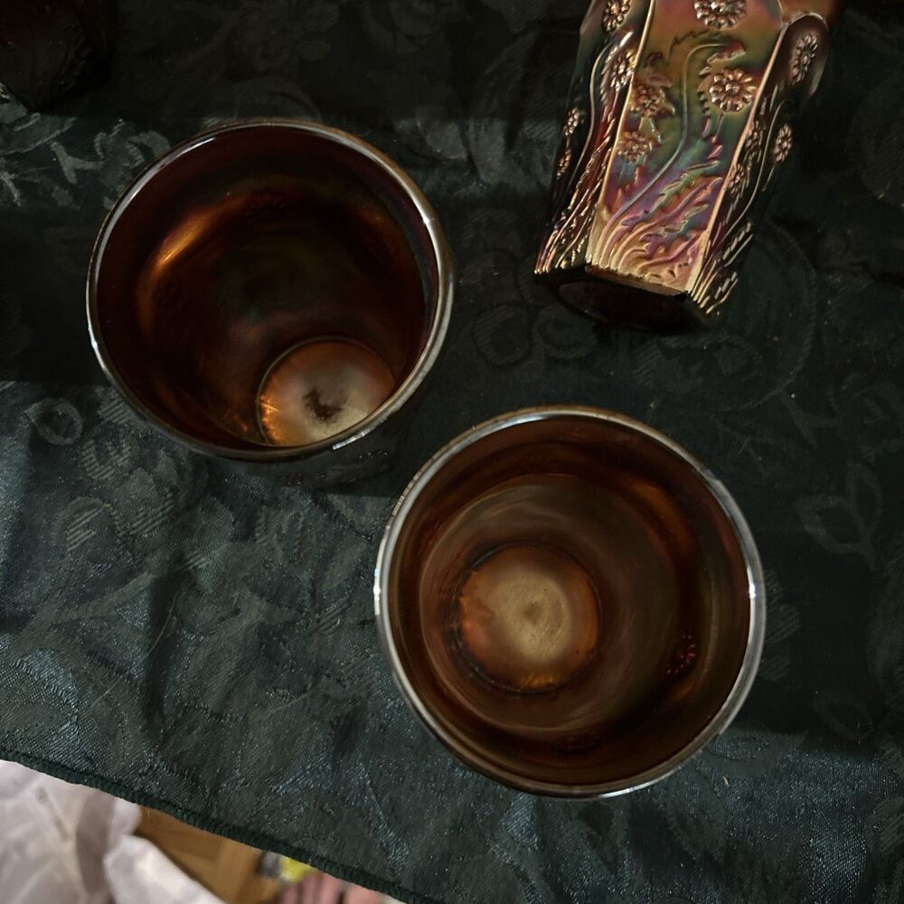 Antique Fenton Paneled Dandelion Carnival Glass Tumblers Amethyst Purple Set 5 - Picture 6 of 16